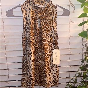Cheetah print turtleneck tank sleeveless shirt